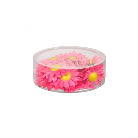 Boite de 20 fleurs en PVC et tissu rose - Diam 6 cm