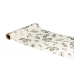 Chemin de table tissu écru feuilles automne métal 28cm x 3m