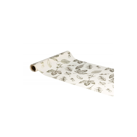 Chemin de table tissu écru feuilles automne métal 28cm x 3m