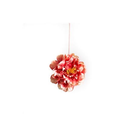 Boule de 2 pivoines corail tissu - Diam. 14cm