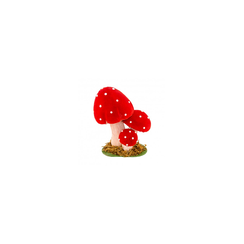 Champignons rouges en mousse sur socle 13x 8.5 x 15 cm