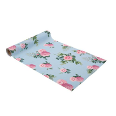 Chemin de table tissu fleuri bleu et rose 28cm x 5m