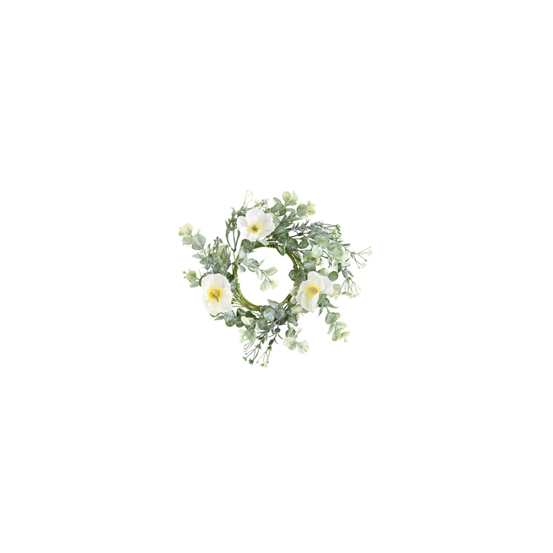Couronne eucalyptus blanchi et fleurs blanches - Diam.  28cm