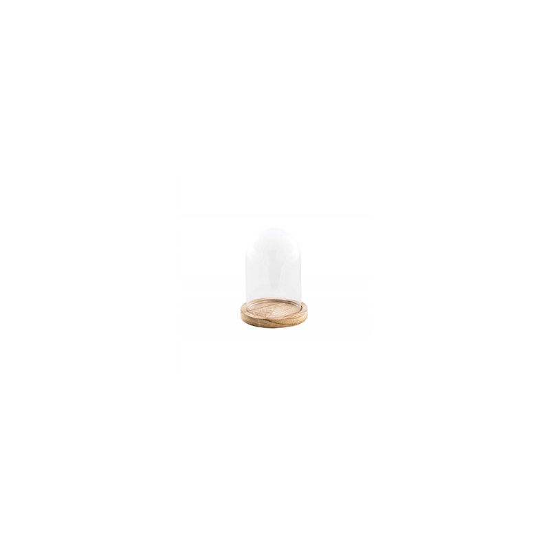Cloche en verre sur support en bois 14 cm x 21 cm