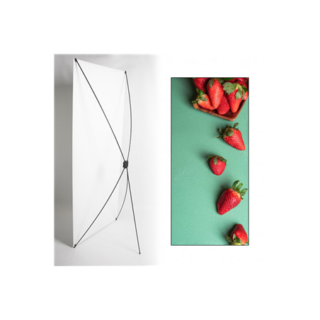 Kakemono Fraises Pop - 180 x 80cm -Toile M1 avec structure X- Banner