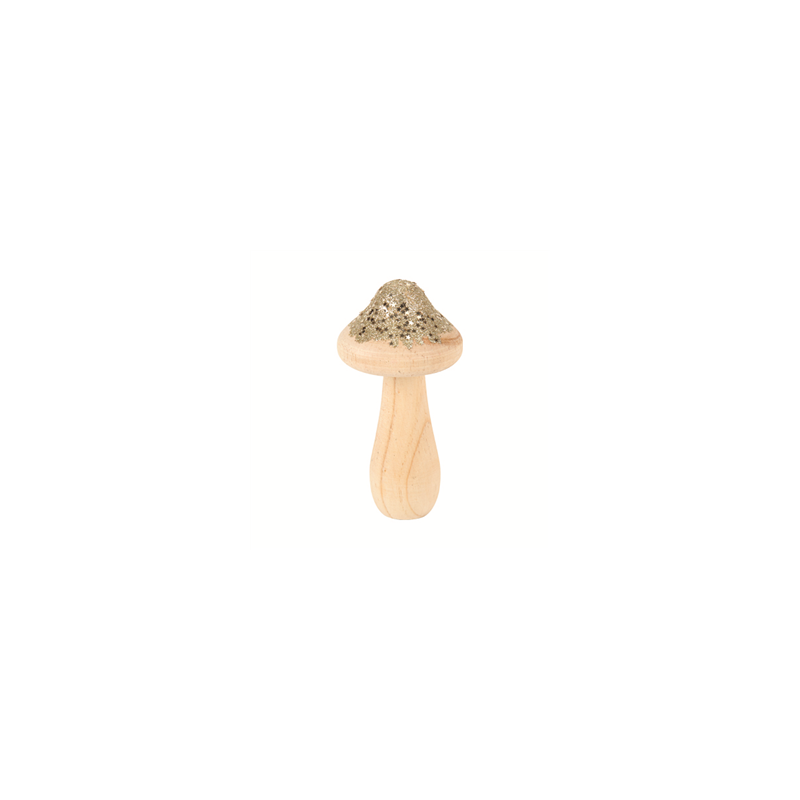 Champignon pointu bois et paillettes Champagne 7 x 14cm