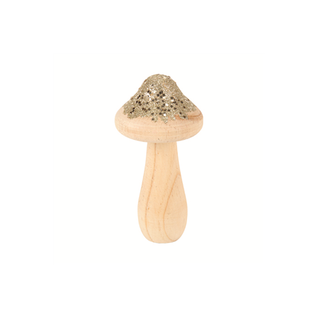 Champignon pointu bois et paillettes Champagne 7 x 14cm