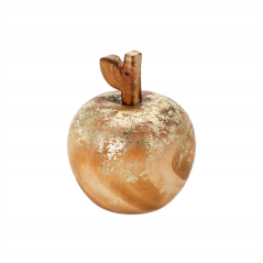 Pomme en bois vintage et feuille d'or 6 x 9 cm