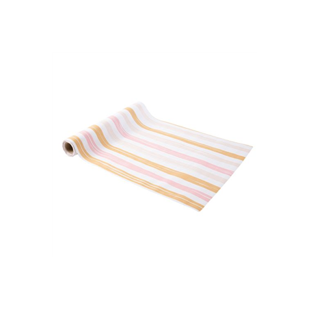 Chemin de Table Tissu Blanc Imprimé Camel Rose et Blush 28cmx5m