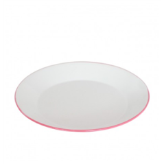 Assiette en métal émaillé blanc  et  rose 25 cm