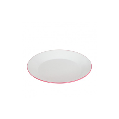 Assiette en métal émaillé blanc  et  rose 25 cm