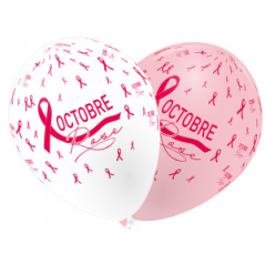 8 Ballons Ruban Octobre Rose en latex 30 cm