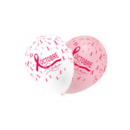 8 Ballons Ruban Octobre Rose en latex 30 cm