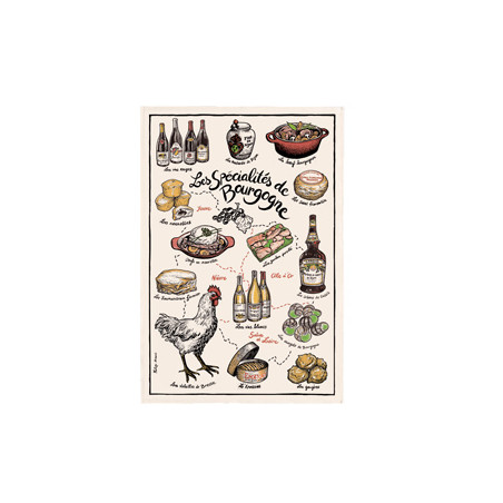 Tissu Imprimé Specialites de Bourgogne - Coton - 48 x 72 cm