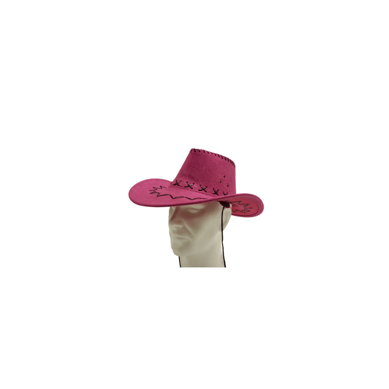 Chapeau Country rose en feutre - taille adulte - Haut. 11cm Diam. 39cm