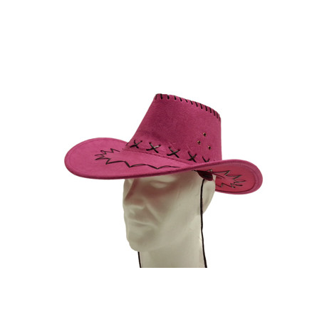Chapeau Country rose en feutre - taille adulte - Haut. 11cm Diam. 39cm