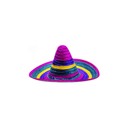 Sombrero - paille multicolore - taille adulte - haut 21 cm diam 53  cm