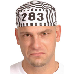 Calot de bagnard blanc et noir en tissu - haut 8 cm diam 19 cm