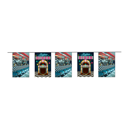 Guirlande Diner Américain 10 fanions 21 x 30cm - papier Long. 520cm