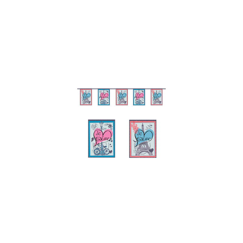 Guirlande St Valentin 10 fanions 20 x 30cm - papier Long. 420cm