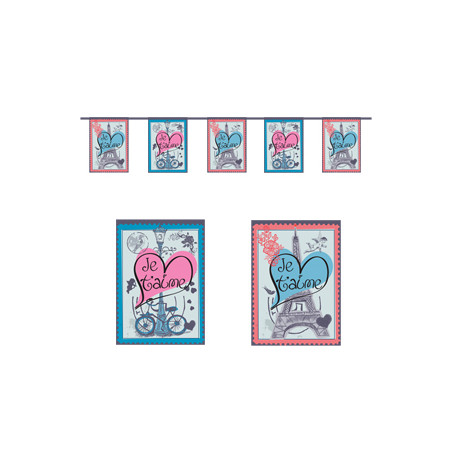 Guirlande St Valentin 10 fanions 20 x 30cm - papier Long. 420cm