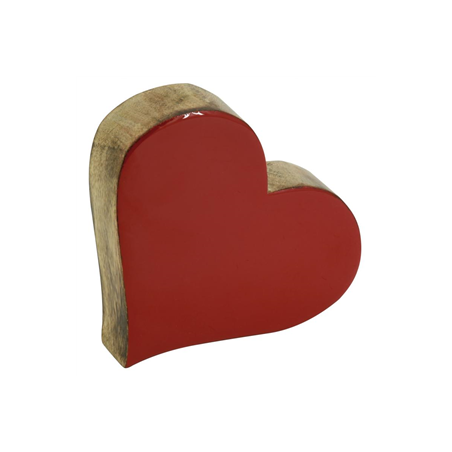 Cœur à poser en manguier naturel laqué rouge 19 x 16 x 4 cm