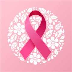 Visuel imprimé Octobre Rose Ruban  et  Fleurs 20 x 20 cm sur bristol