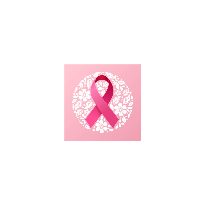 Visuel imprimé Octobre Rose Ruban  et  Fleurs 20 x 20 cm sur bristol