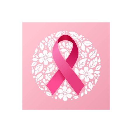 Visuel imprimé Octobre Rose Ruban  et  Fleurs 20 x 20 cm sur bristol