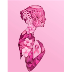 Visuel imprimé Octobre Rose Silhouette Fleurs 20 x 30 cm sur bristol