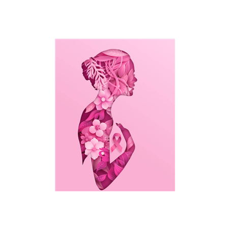 Visuel imprimé Octobre Rose Silhouette Fleurs 20 x 30 cm sur bristol