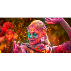 Visuel panoramique Holi  et  Couleurs Inde - 57 x 30 cm sur forex