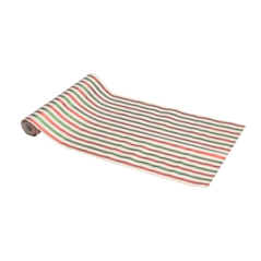 Chemin de table effet candy rayures rouges  et  vertes 28 cm x 3 m