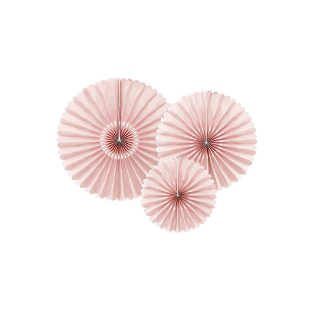 Lot de 3 Rosaces éventails rose pâle en carton 26 - 34 - 43 cm