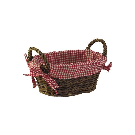 Corbeille deux anses en osier brut, doublure vichy 25 x 18 x 10-14 cm