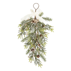 Descente de Sapin Féerique et Nœud Satin Vert et Paillettes Irisées 58cm