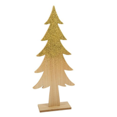 Sapin sur socle bois et paillettes Or 47,5 x 20 x 7cm