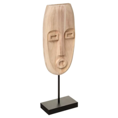 Masque Africain sur socle en Bois  et  métal L. 14,7 x l. 8 x H. 47 cm