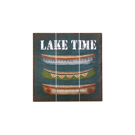 Plaque en bois CANOE LAKE TIME - 40 x 40cm