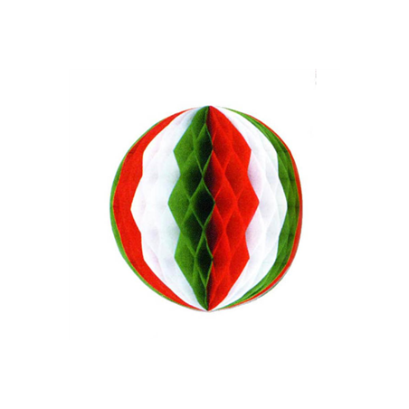 Boule festonnée vert-blanc-rouge - papier ignifuge - Diam. 25cm
