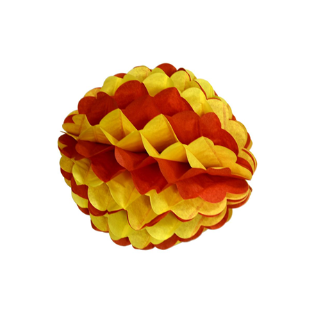 Boule festonnée rouge et jaune - papier ignifuge - Diam. 25cm