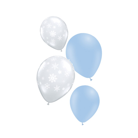 Ballons FLOCONS x 8 (4 étoiles argent - 4 unis bleus) - Diam 29cm