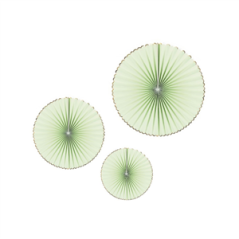 Lot de 3 éventails vert et or - carton 40-32-23cm