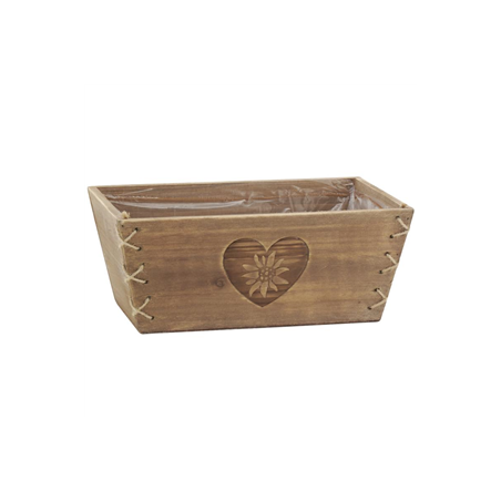 Corbeille en bois naturel Edelweiss motif cœur 29 x 18 x 12cm