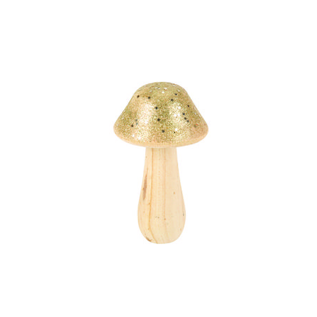 Champignon en bois et paillettes Or 7,5 x 13cm