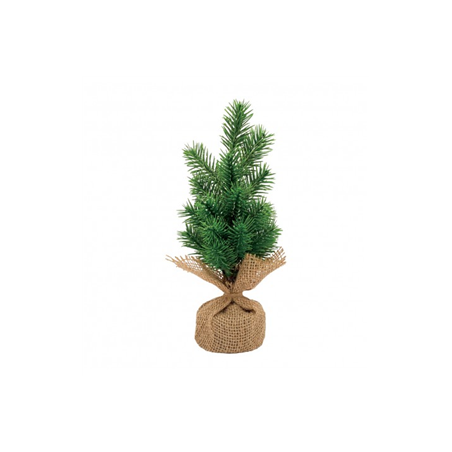 Sapin enneige dans son sac en toile de jute 8 x 30 cm