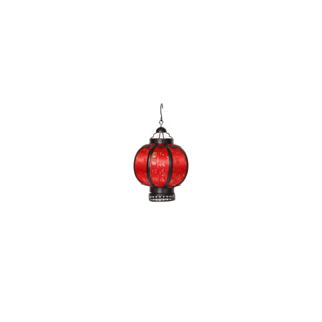 Lanterne rouge avec motif chinois - métal / tissu - Haut. 22cm Diam. 15cm