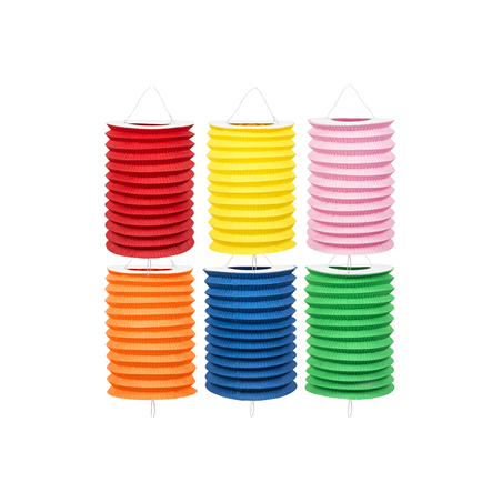 Lot de 12 lampions papier (coloris assortis) - Haut. 32cm Diam. 13cm