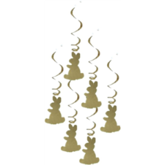 Lot de 6 tourbillons lapins Pâques métallisés (or ou argent) - Haut. 80cm
