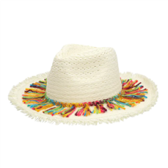 Chapeau en paille et fils de laine multicolore (Taille adulte)